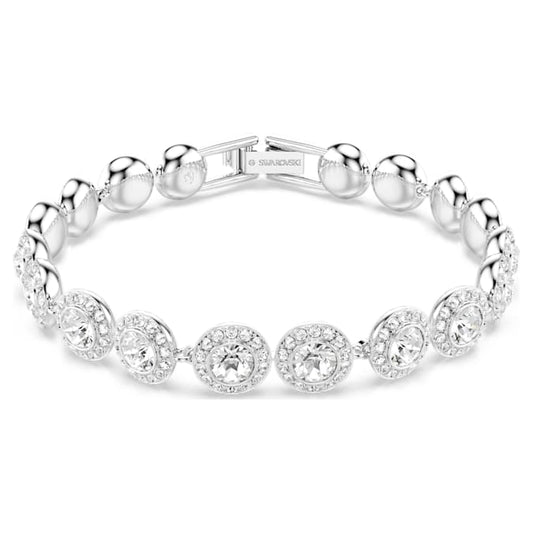 Una Tennis bracelet Round cut, White, Rhodium plated