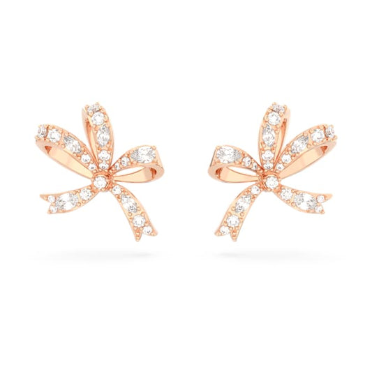 Volta stud earrings Bow, Small, White, Rose gold-tone plated