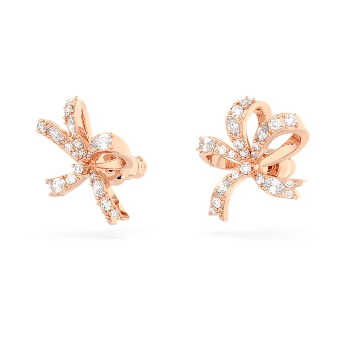 Volta stud earrings Bow, Small, White, Rose gold-tone plated