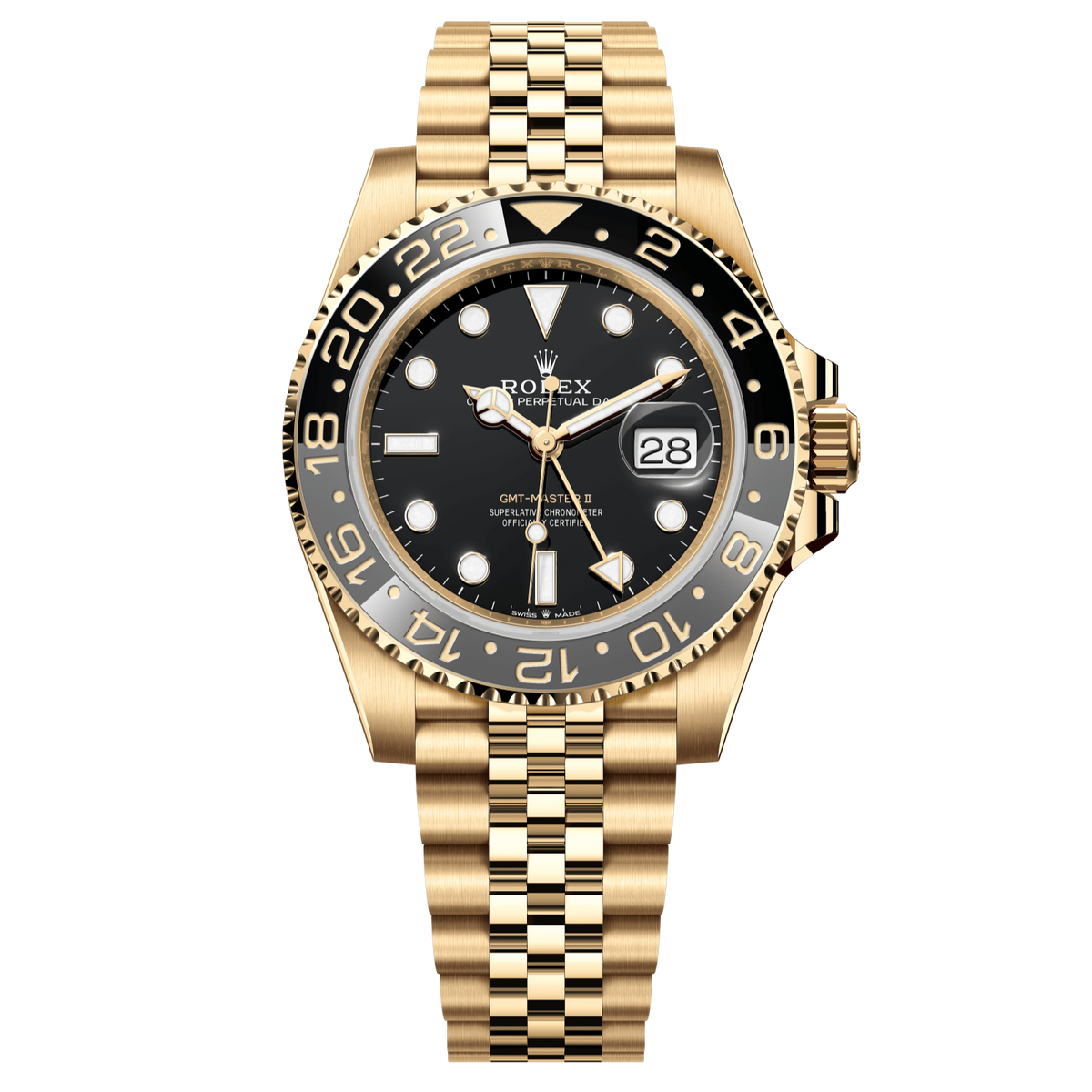 Rolex GMT-Master II 40mm Black Dial Yellow Gold Jubilee Bracelet 126718GRNR