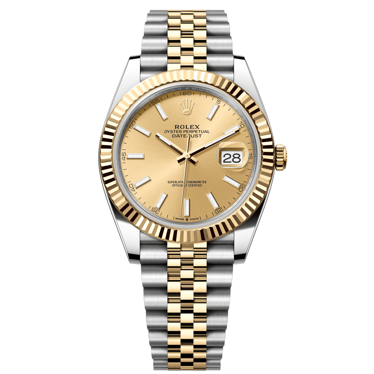 Rolex Datejust 18k/SS 41mm Champagne Stick Dial Jubilee Bracelet Men's Watch 126333