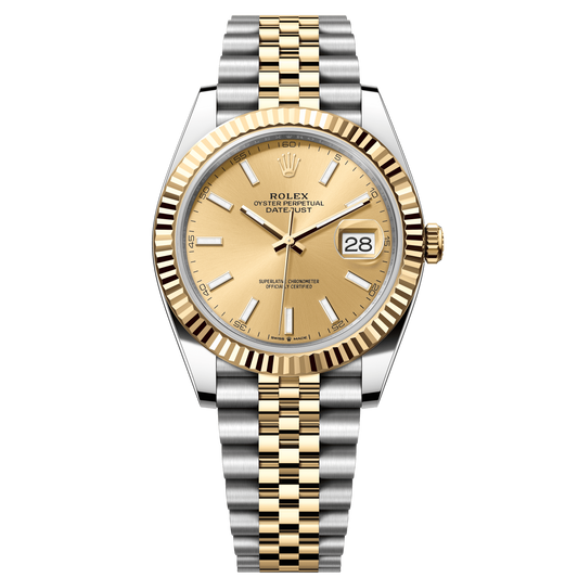 Rolex Datejust 18k/SS 41mm Champagne Stick Dial Jubilee Bracelet Men's Watch 126333