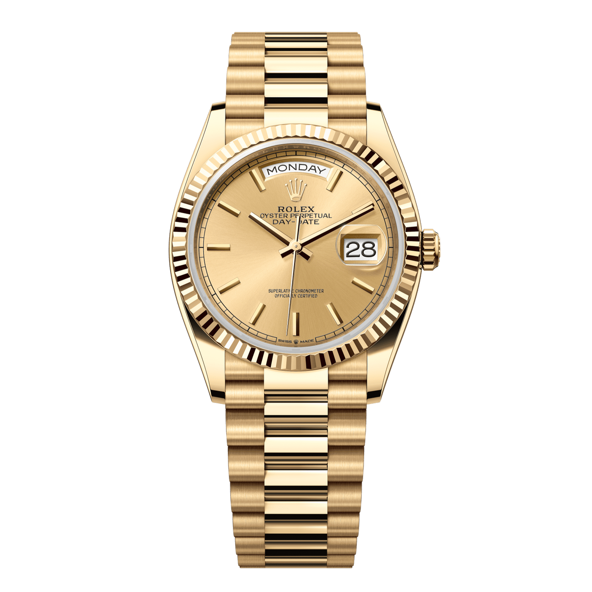 Rolex Day-Date 36mm Champagne Dial Yellow Gold President Bracelet 128238