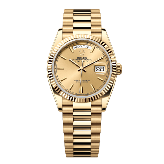Rolex Day-Date 36mm Champagne Dial Yellow Gold President Bracelet 128238
