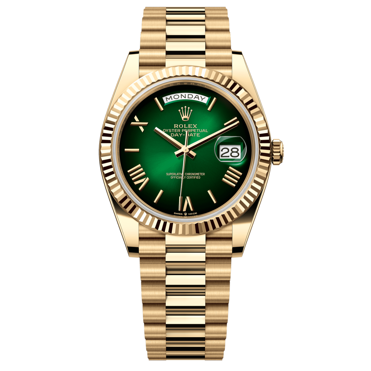 Rolex Day-Date 40mm Green Dial Yellow Gold President Bracelet 228238
