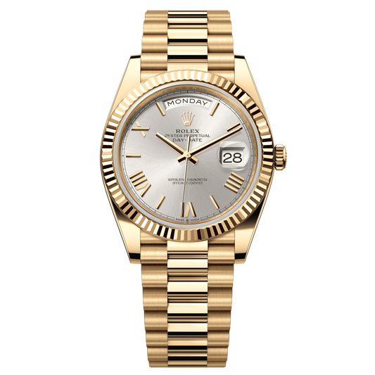 Rolex Day-Date 40mm Silver Dial Yellow Gold President Bracelet 228238