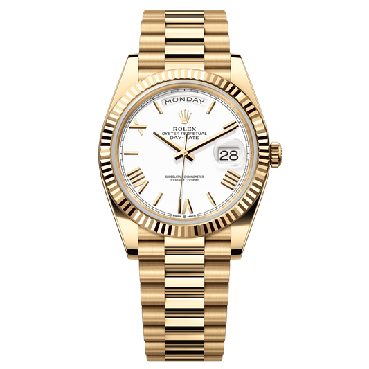 Rolex Day-Date 40mm White Dial Yellow Gold President Bracelet 228238