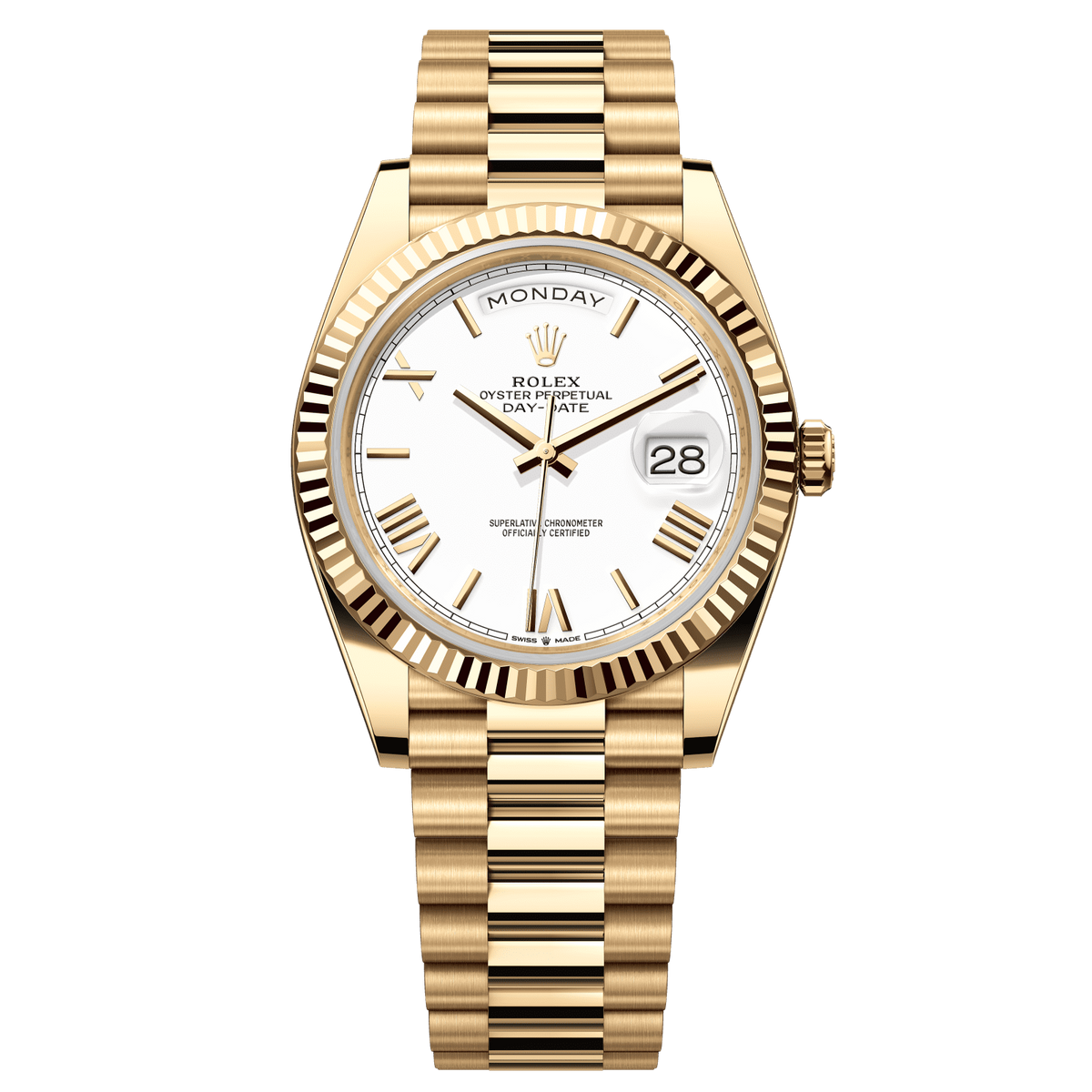Rolex Day-Date 40mm White Dial Yellow Gold President Bracelet 228238