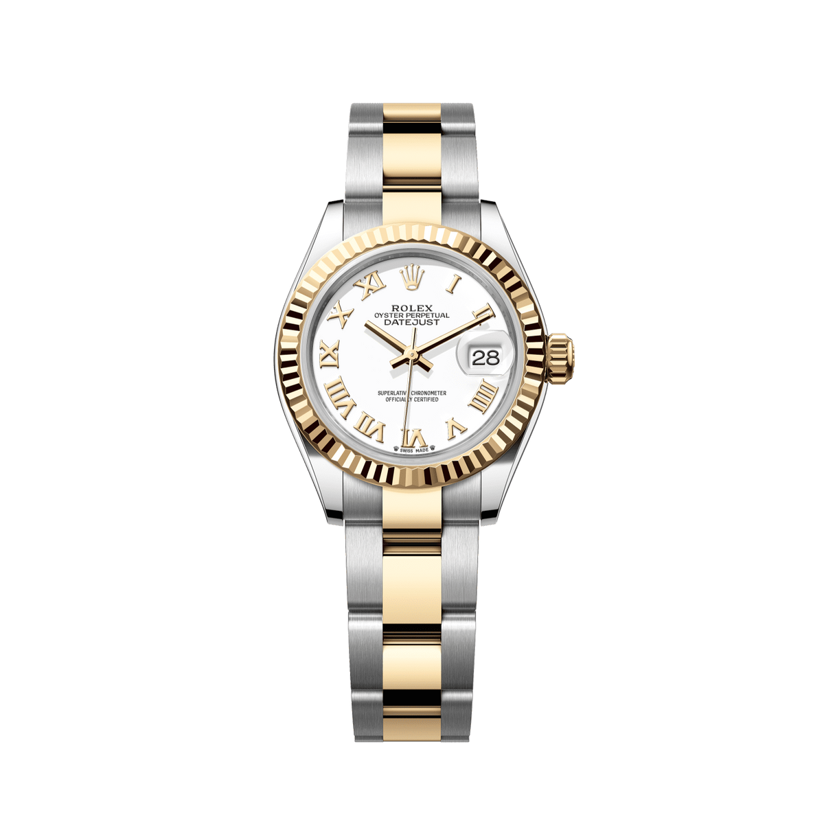 Rolex Datejust 28mm White Dial Yellow Gold Oyster Bracelet 279173