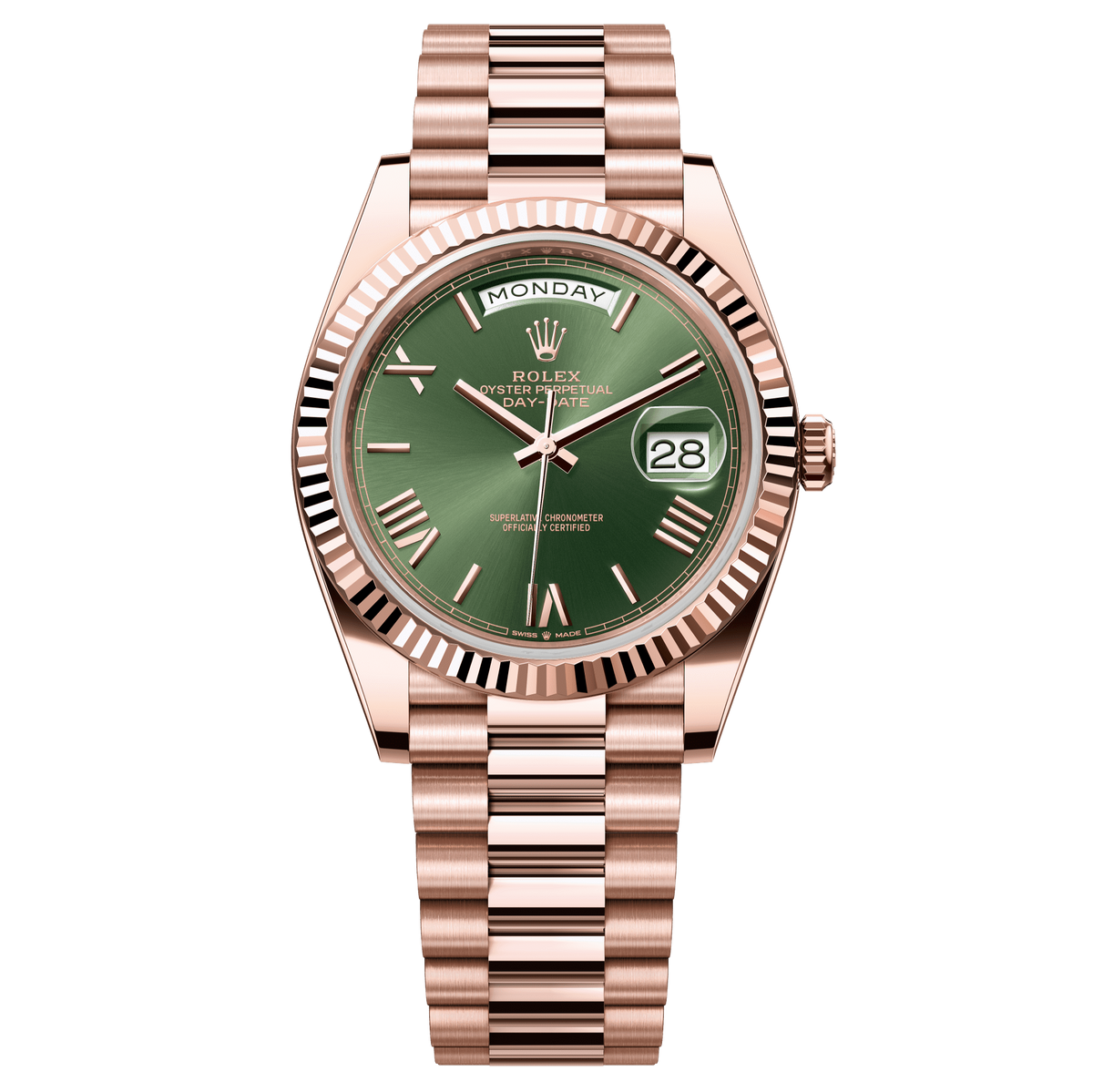 Rolex Day-Date 40mm Green Dial Everose Gold President Bracelet 228235