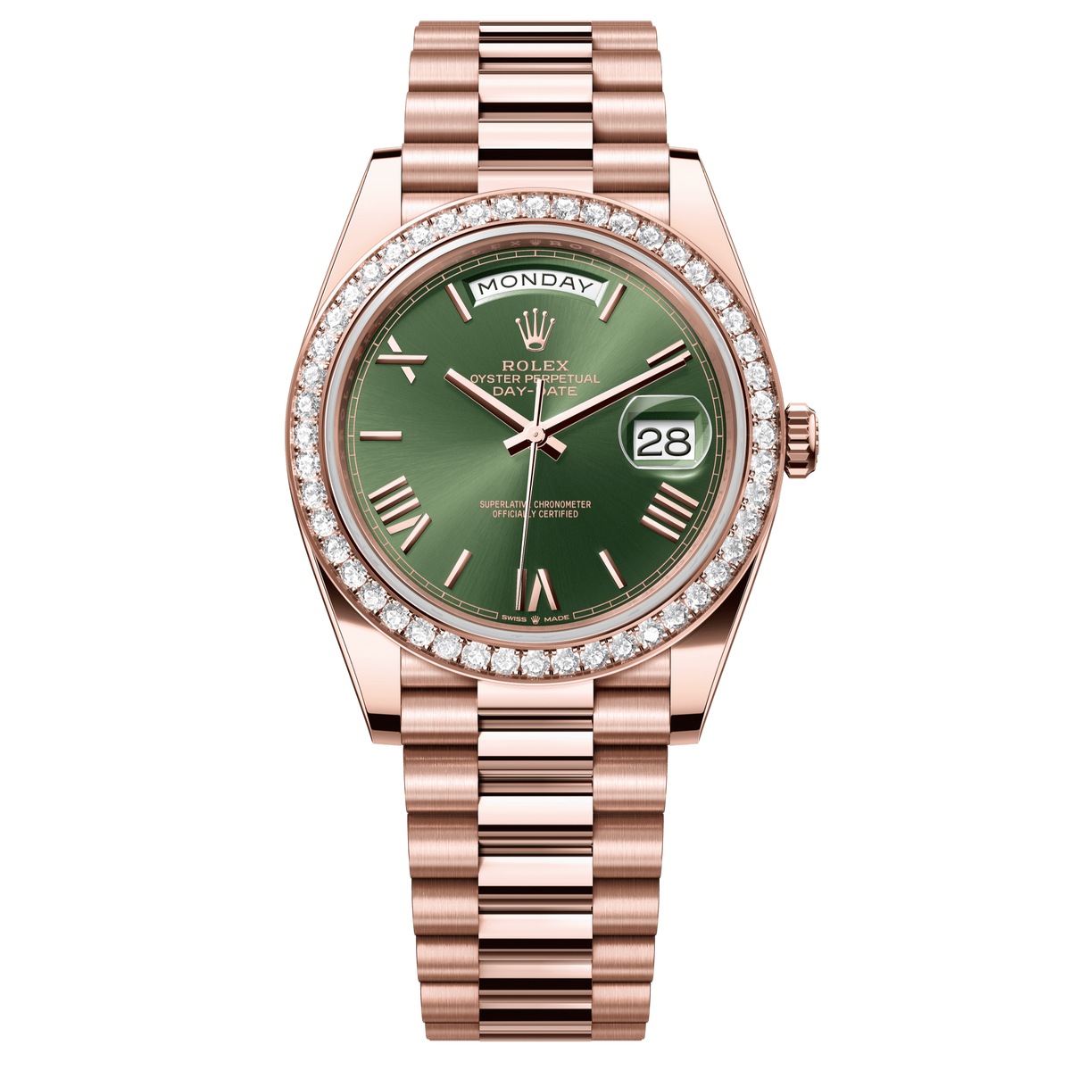 Rolex Day-Date 40mm Green Dial Everose Gold President Bracelet 228345RBR