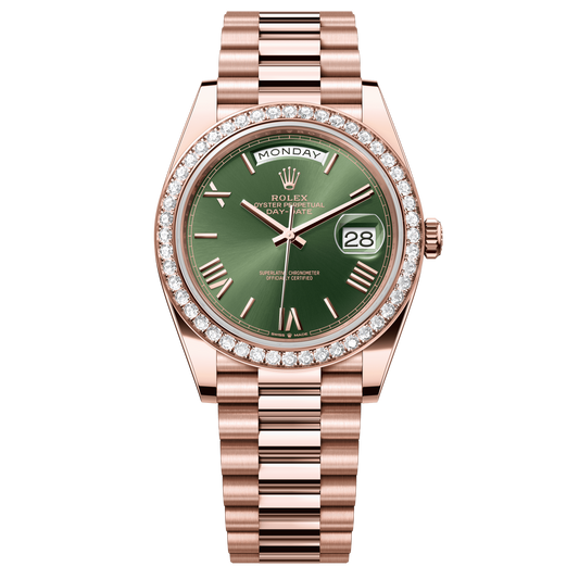 Rolex Day-Date 40mm Green Dial Everose Gold President Bracelet 228345RBR