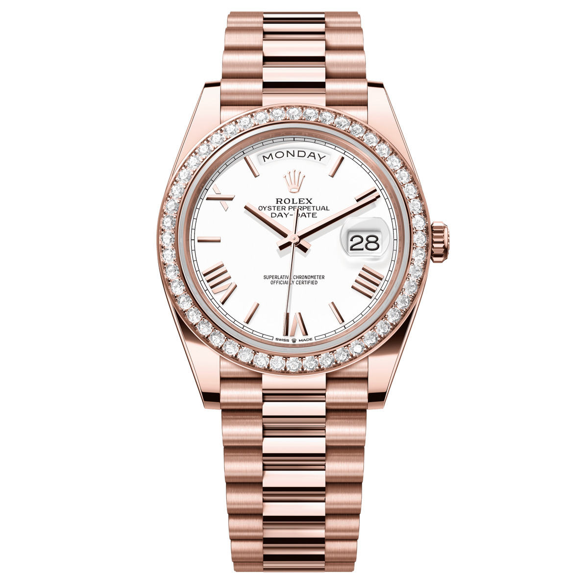 Rolex Day-Date 40mm White Dial Everose Gold President Bracelet 228345RBR