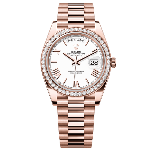 Rolex Day-Date 40mm White Dial Everose Gold President Bracelet 228345RBR