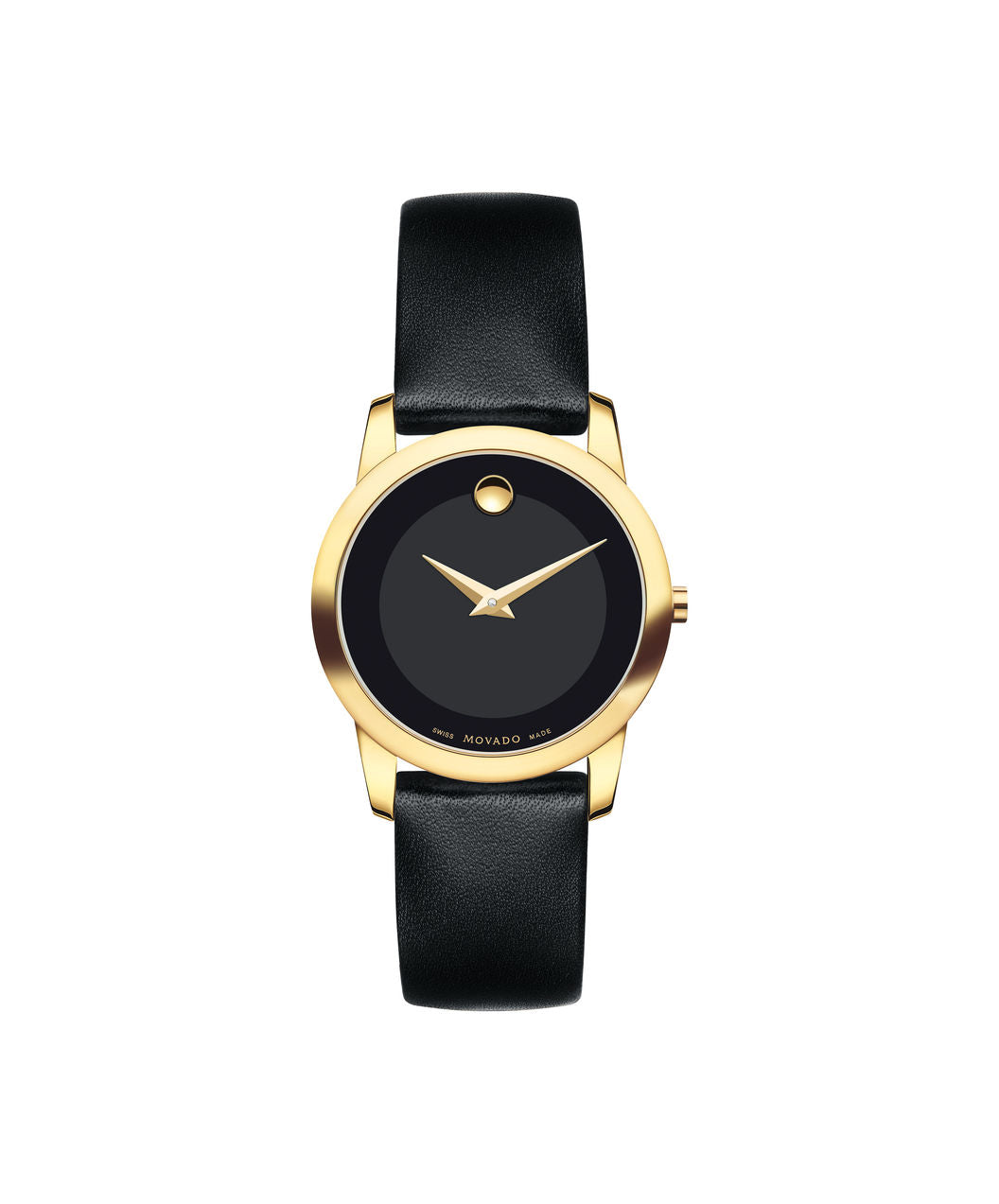 Movado Museum Dial Gold tone case on Black Leather strap 28mm 0606877