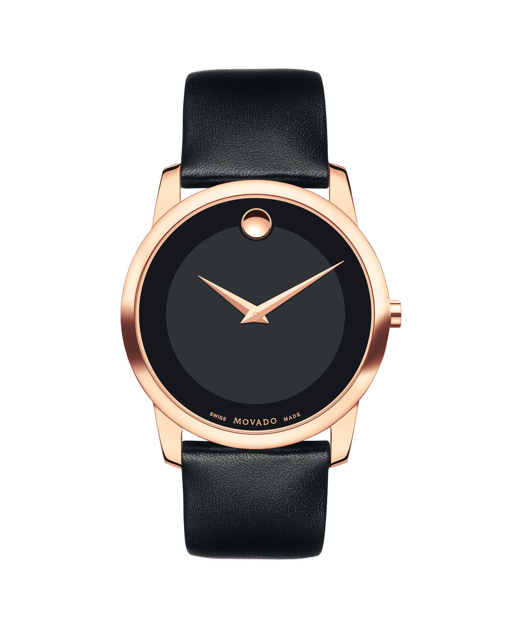 Movado Museum Dial Rose tone case on Black Leather strap 40mm 0607078