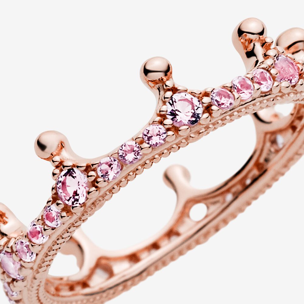 Crown Ring Pandora Rings Rose Gold Princess Ring Pink Sparkling