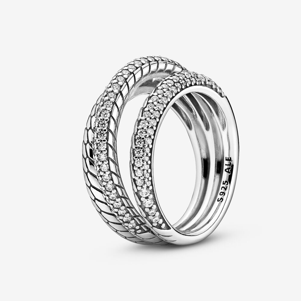 Triple Band Pavé Snake Chain Pattern Ring