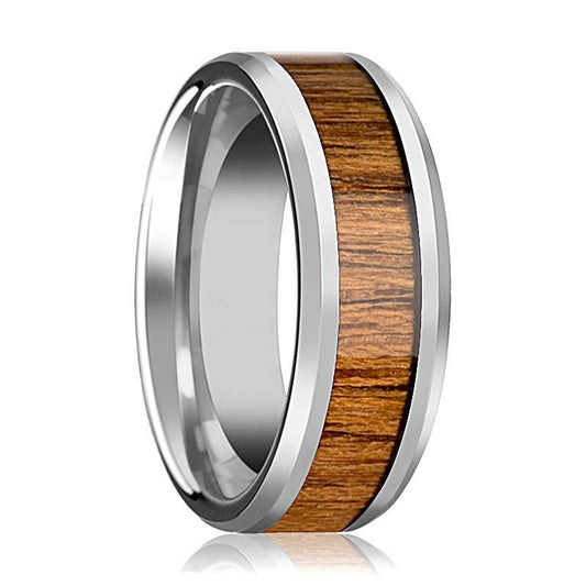 Tungsten Wood Ring - Teak Wood - Tungsten Wedding Band - Polished Finish - 6mm - 8mm - 10mm - Tungsten Wedding Ring
