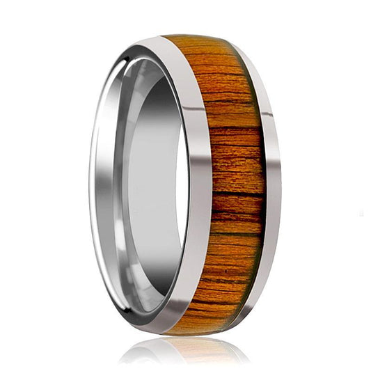 Tungsten Wood Ring - Koa Wood Inlay - Tungsten Wedding Band - Polished Finish - 8mm - Tungsten Wedding Ring