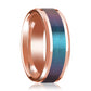 Mens Wedding Band 14K Rose Gold with Blue and Purple Color Changing Inlaid Beveled Edge Polished Ring