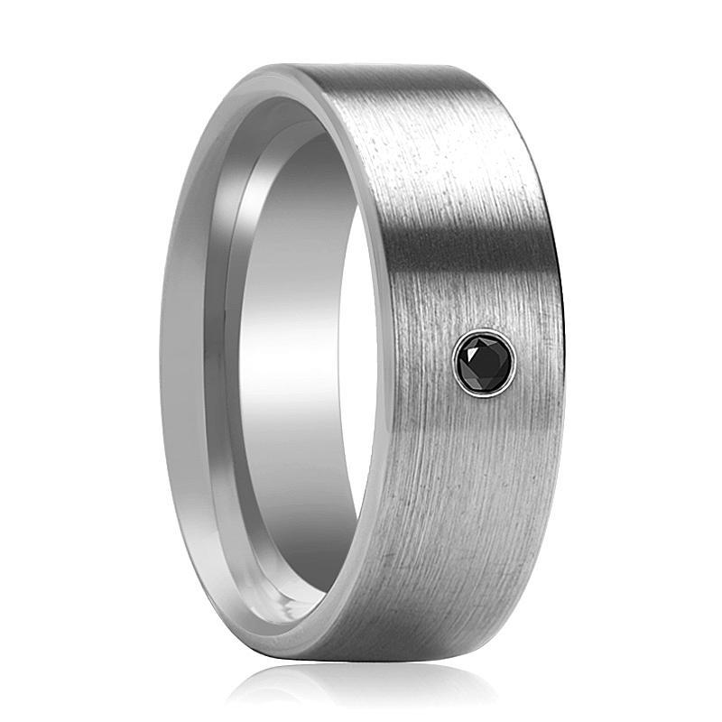 AARYA Flat Brushed Tungsten Black Diamond Wedding Ring - AydinsJewelry