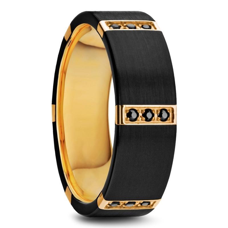 Black Diamond Titanium Wedding Ring, Gold & Black Titanium Band - 8mm - AydinsJewelry
