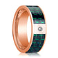 Mens Wedding Band 14K Rose Gold and Diamond with Black & Green Carbon Fiber Inlay Flat Polished Design