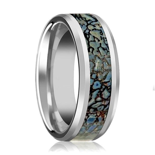 SPARTAN Tungsten Blue Dinosaur Bone Ring