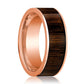 Mens Wedding Band Polished Flat 14k Rose Gold Wedding Ring with Black Walnut Wood Inlay  - 8mm - AydinsJewelry