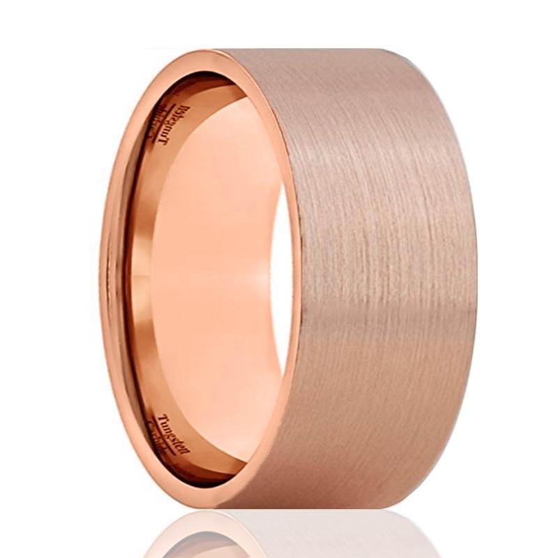 Flat Rose Gold Brushed Tungsten Carbide Wedding Ring