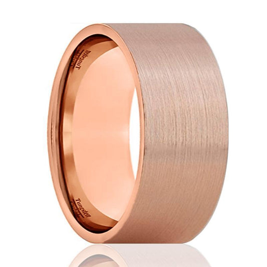 Flat Rose Gold Brushed Tungsten Carbide Wedding Ring