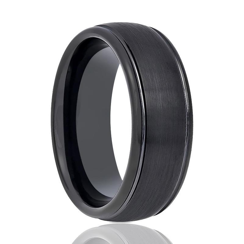 Tungsten Ring Black Brushed Center Wedding Band 6mm, 8mm High Polished Edge Tungsten Carbide Wedding Ring