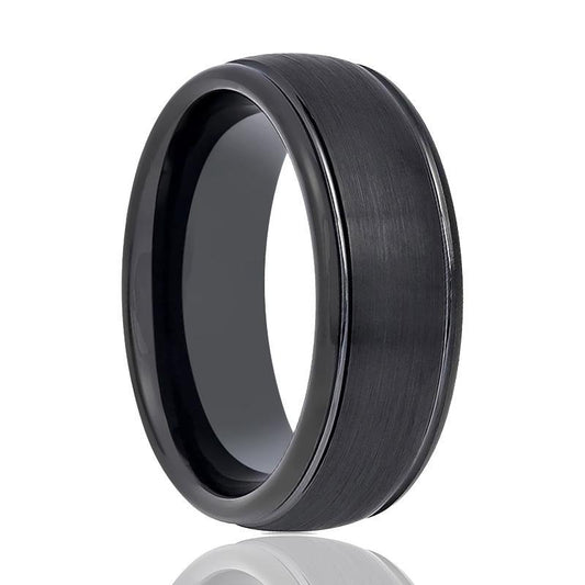 Tungsten Ring Black Brushed Center Wedding Band 6mm, 8mm High Polished Edge Tungsten Carbide Wedding Ring