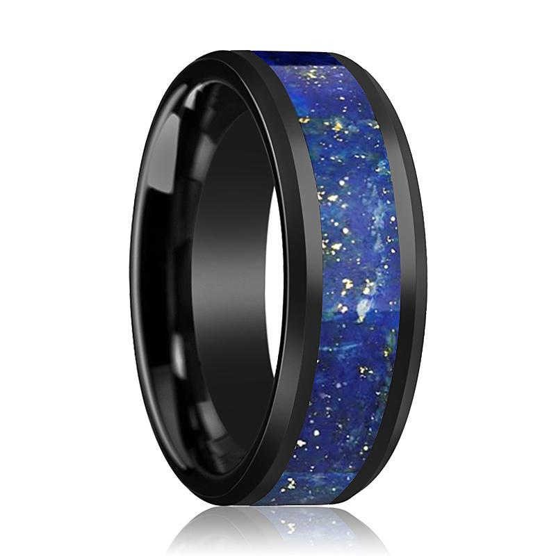 CAELAN Black Ceramic Ring with Blue Lapis Inlay - AydinsJewelry