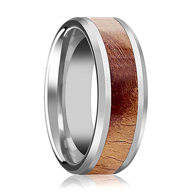 Tungsten Wood Ring - Olive Wood Inlaid - Tungsten Wedding Band - Polished Finish - 8mm - Tungsten Wedding Ring