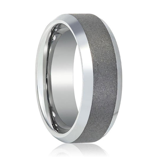 Tungsten Carbide Wedding Band Sandblasted Shiny Beveled Edges