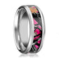 Tungsten Camo Ring - Pink Oak Leaves Camouflage - Tungsten Wedding Band - Beveled - Polished Finish - 6mm - 8mm - Tungsten Wedding Ring