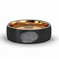 Finger Print Engraved Rose Gold Inlay Tungsten Ring Brushed Dome Comfort Fit - AydinsJewelry