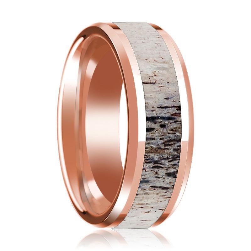 14K Rose Gold Wedding Ring Inlaid with Ombre Deer Beveled Edge and Polished - AydinsJewelry