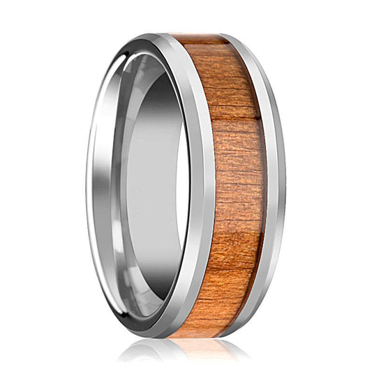 Tungsten Wood Ring - Black Cherry Wood - Tungsten Wedding Band - Polished Finish - 6mm - 8mm - 10mm - Tungsten Wedding Ring