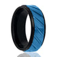 Tungsten Mens Wedding Band Black Brushed w/ Blue Center Diagonal Grooves 8mm Tungsten Carbide Ring