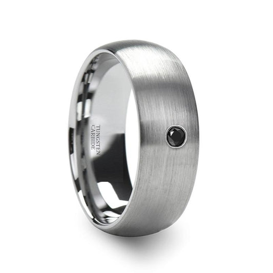 Black Diamond Wedding Ring - Tungsten Ring - Silver Tungsten - Domed Brushed - 1 Diamond - Tungsten Wedding Band - 6mm - 8mm - AydinsJewelry