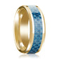 14K Yellow Gold Wedding Band with Blue Carbon Fiber Inlay Beveled Edge Polished Ring