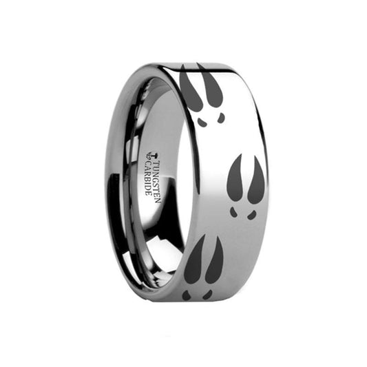 Animal Design Ring - Deer Print - Deer Track -  Laser Engraved - Flat Tungsten Ring - 4mm - 6mm - 8mm - 10mm - 12mm - AydinsJewelry