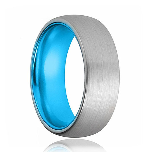 MERCEDES Brushed Men Wedding Band Aqua Blue