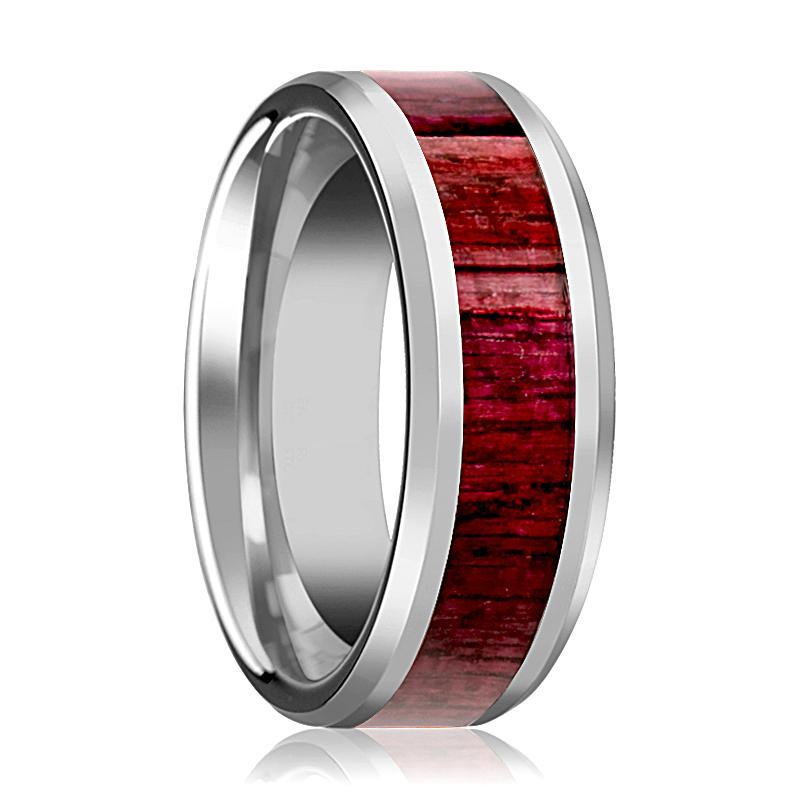 Tungsten Wood Ring - Purpleheart Wood Inlay - Tungsten Wedding Band - Polished Finish - 8mm - Tungsten Wedding Ring