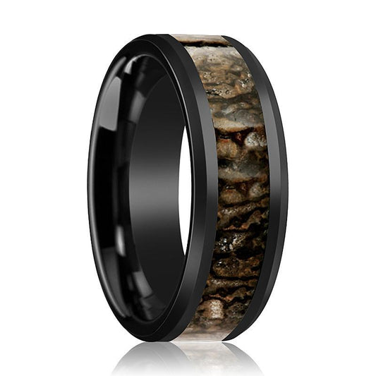 CADMUS Brown Dinosaur Bone Ceramic Ring Inlaid