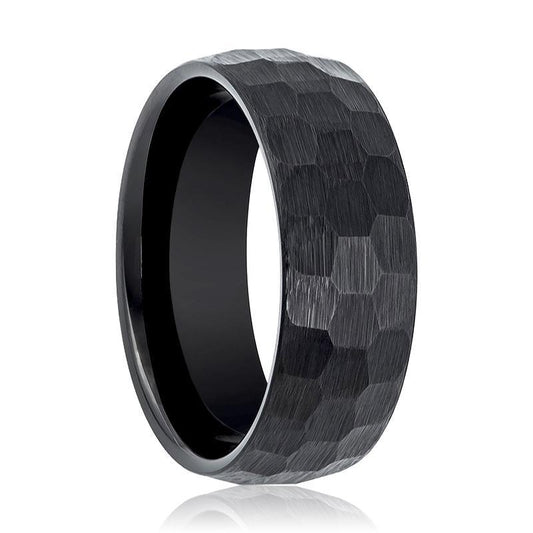 Hammered Tungsten Wedding Band Black