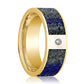 Mens Wedding Band 14K Yellow Gold with Blue Lapis Lazuli Inlay and Diamond Flat Polished Design - AydinsJewelry